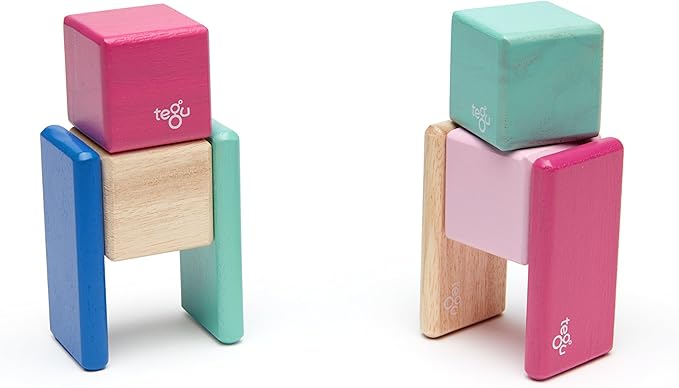 8 Piece Tegu Pocket Pouch Magnetic Wooden Block Set, Blossom
