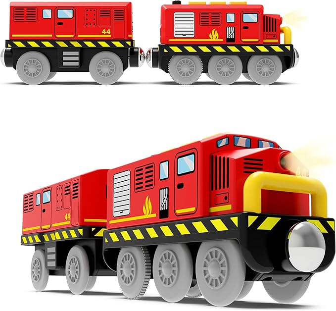 Train Toys Battery Operated Locomotive Train for Wooden Track, Motorized Train for Toddlers with Magnetic Connection, Compatible with Thomas, Brio, Chuggington, Melissa and Doug