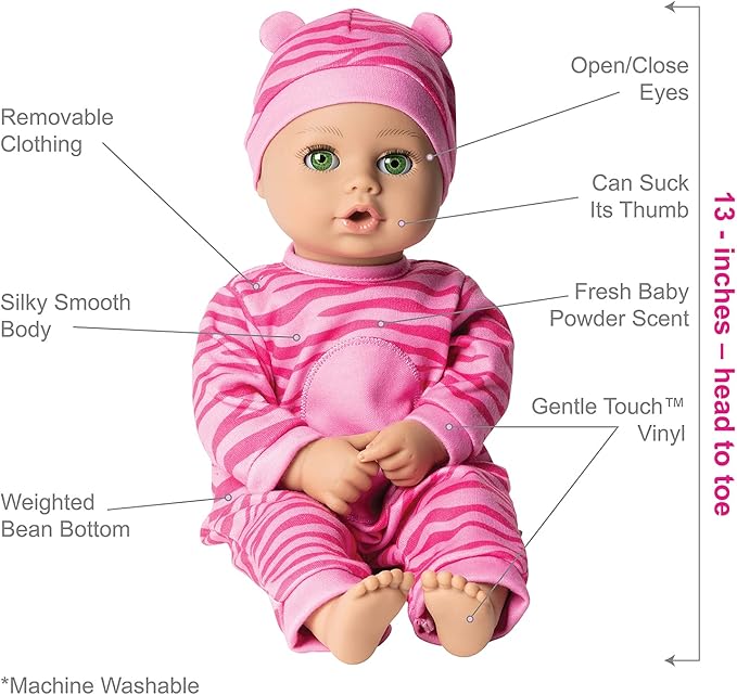 ADORA Play Time Babies Collection, 13" Baby Doll with Doll Clothes and Accesories, Made with Sweet Baby Powder Scent, and GentleTouch Vinyl Body, Birthday Gift for Ages 1+ - Baby Tiger