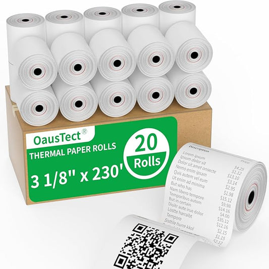 3 1/8 x 230 Thermal Paper Receipt Rolls, 20 Rolls Thermal Receipt Paper 3 1/8 Credit Card Paper, Fits All POS Cash Registers, Credit Card Terminal (3 1/8" x 230' Reciept Paper 20 Rolls)