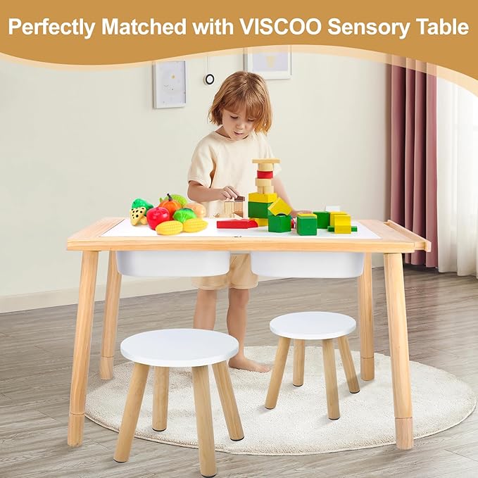 Wooden Step Stool for Kids, Children's Stool Matched Sensory Table, Children Sitting Stool with Assembled Four-Legged, Multi-Purpose Kids Chairs for Bathroom Kitchen Bedroom, Natural Anti-Slip, 1 Pack