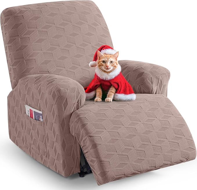TAOCOCO Oversized Recliner Cover Stretch Recliner Chair Covers, Jacquard Reclining Chair Cover, Furniture Protector Sofa Slipcovers Couch Covers with Elastic Bottom for Kids, Pets (Khaki)