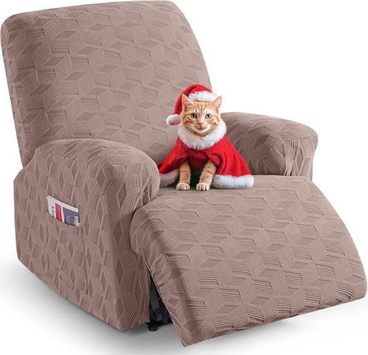 TAOCOCO Oversized Recliner Cover Stretch Recliner Chair Covers, Jacquard Reclining Chair Cover, Furniture Protector Sofa Slipcovers Couch Covers with Elastic Bottom for Kids, Pets (Khaki)