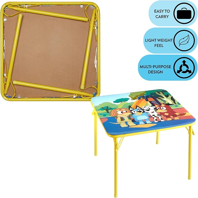 Idea Nuova Bluey 3 Piece Children's Activity Square Table and 2 Folding Chairs Set, Ages 3+