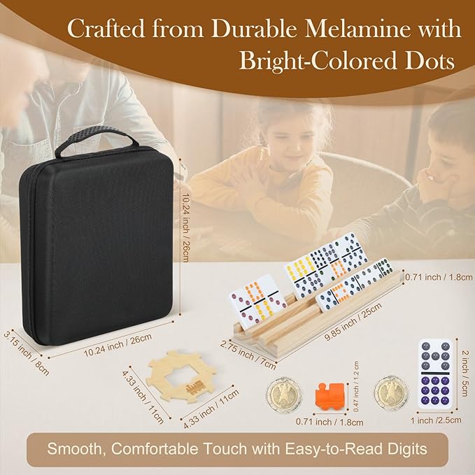 4 Players Games, Mexican Train Dominoes Set with 4 Wooden Racks, 91 Tiles, Portable Case, Double 12 Dominos Set for Adults, Board Game for Adults, Easter Basket Stuffers, Easter Gifts for Men Women