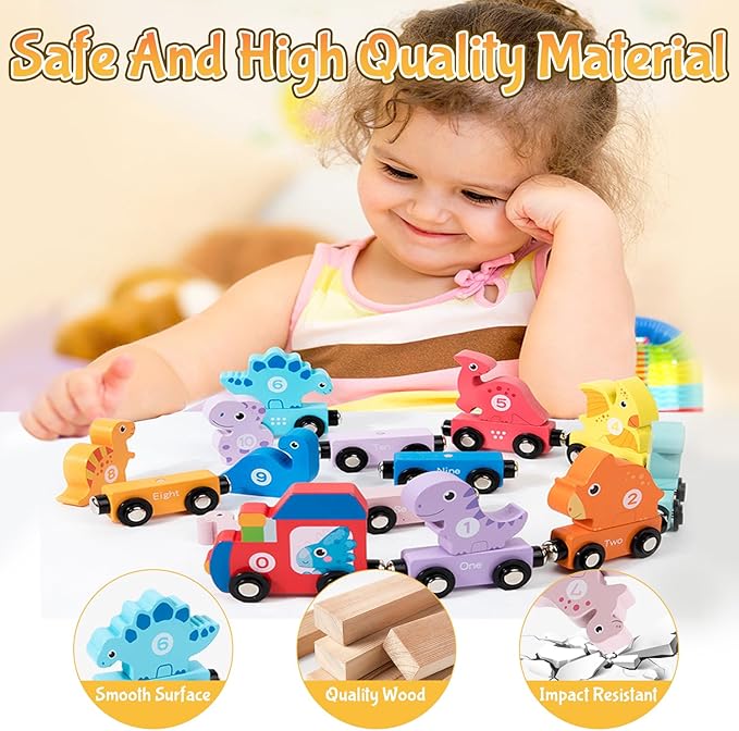 Toddler Boy Toys Age 1-3, Dinosaur Toy Wooden Magnetic Train Set with Playmat/Storage Bag for Baby Boy Birthday, Montessori Educational Toys for 1 2 3 Years Old Boys & Girls