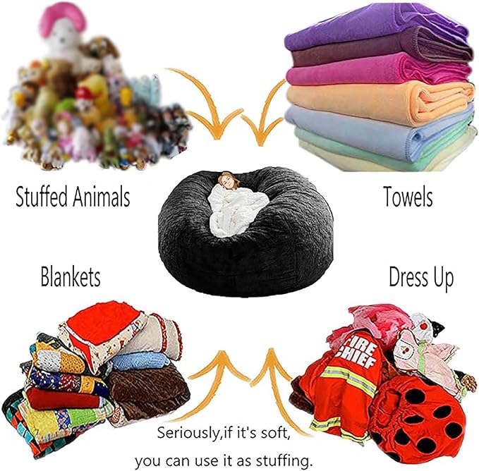 DELADOLA Bean Bag Cover(NO Filler,Cover ONLY) Big Bean Bag Storage Chair Bean Bag Sofa Chair Soft Fluffy Fur Portable Living Room Sofa Bed Cover (Dark Brown, 7FT)