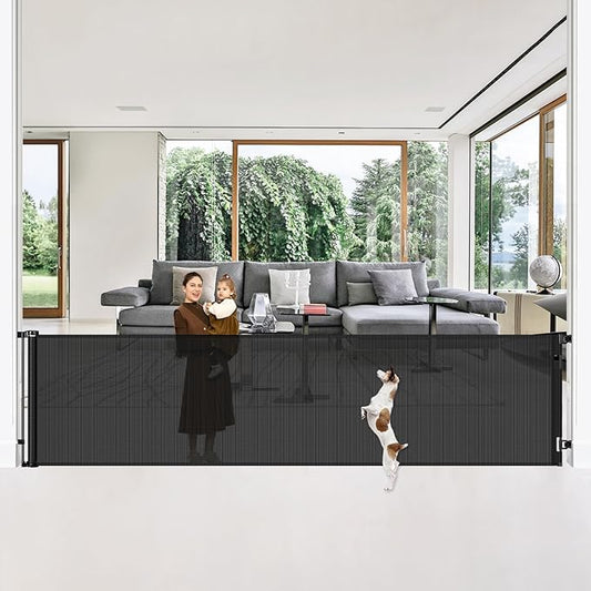 42" Tall X 160" Extra Wide Retractable Baby Gates, Extra Tall Dog Gate for Wide Openings, Tall Baby Gate for Doorways Extra Long Mesh Pet Gate Indoor Outdoor Retractable Gate Large Toddler Gate, Black