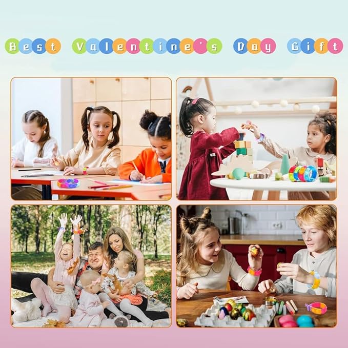 28PCS Valentines Cards with Pop Bracelets Fidget Toys, Bulk-Valentine's Day Gifts for Kids, Valentine Exchange Cards Gift for Classroom, School Party Favors for Kids, Valentine's Day Prize Toys