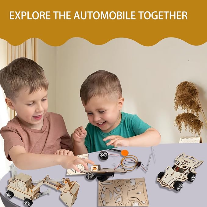 STEM Toys Wooden Building Kit for Kids Ages 8-12,Car Model Wood Craft Set for Kids,DIY Science Building Projects for 6-8 with Traffic Map and Traffic Signs-Educational Science Craft Model Kit