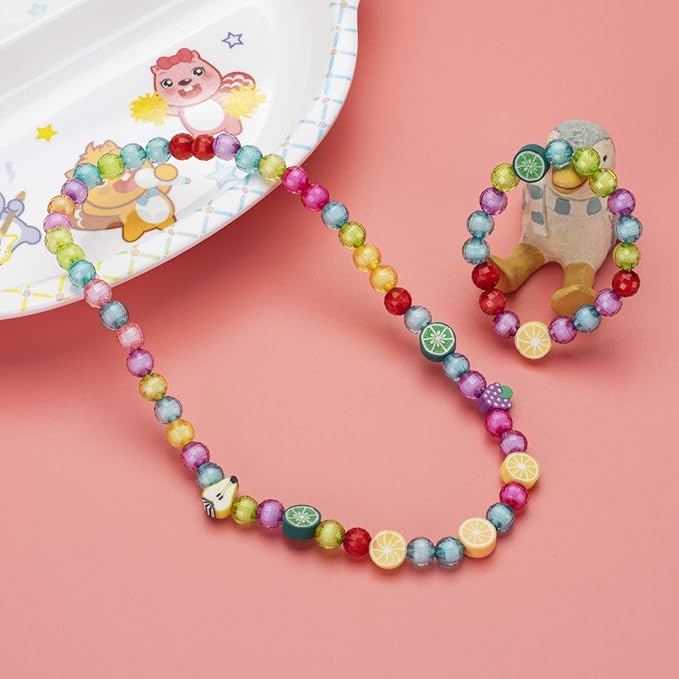 6 Sets Toddler Play Jewelry Beaded Necklace and Bracelet for Little Girls, Packaged in Gift Box, Dress up Necklace Bracelet Set Pretend Princess Jewelry for Kids, Jewelry Toy Gifts for Girls