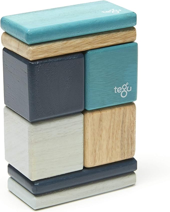 8 Piece Tegu Pocket Pouch Magnetic Wooden Block Set, Blue