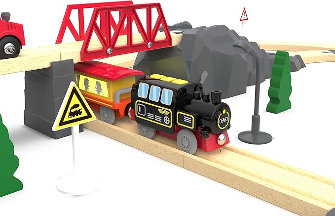 Motorized Train for Wooden Track, Remote Control Train with Magnetic Connection, Battery Operated Locomotive Trains for Toddlers, Compatible with Thomas, Brio, Chuggington