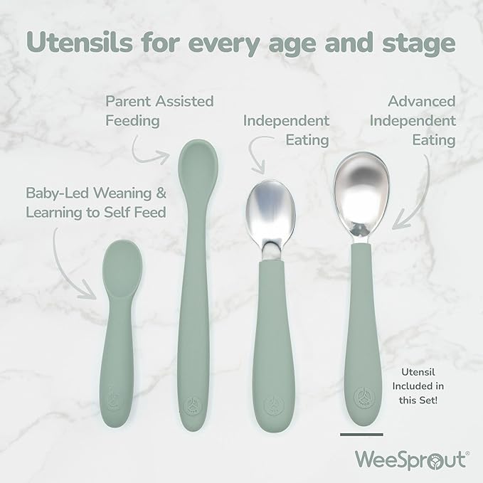 Kids Stainless Steel Utensils Set - Premium 18/8 Grade Silverware Kit - 2 Spoons, 2 Forks, and 2 Knives for Ages 4-7 - Silicone Easy-Grip Handles - Children Flatware Cutlery (Matte - Green, Blue)