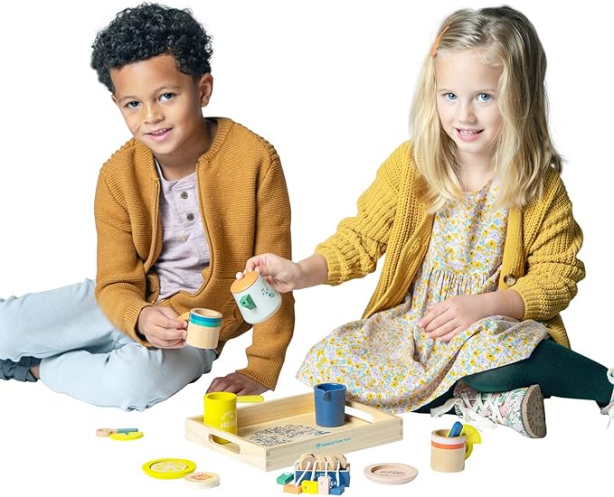 Manhattan Toy Flora & Fauna Toddler & Kids Pretend Play 23-Piece Wooden Tea Set