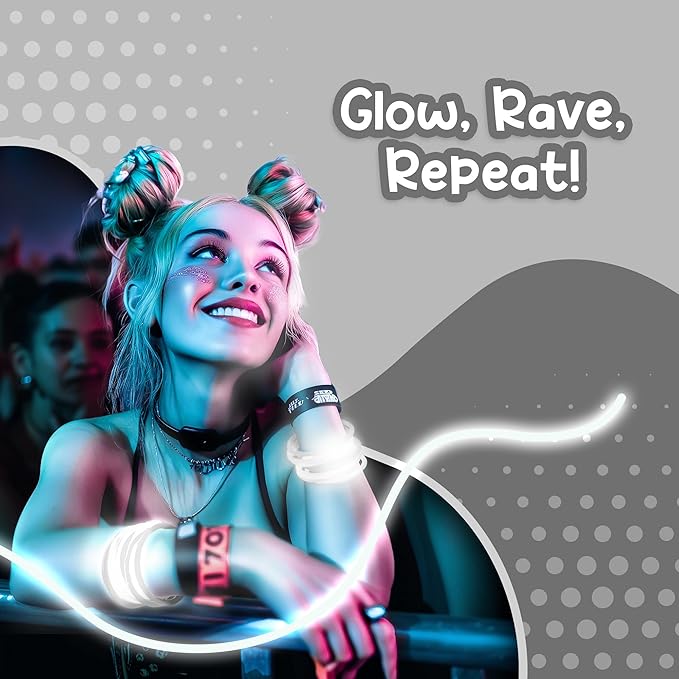 8" Glow Stick Bracelets - Bulk 50 Pack for Mardi Gras, St. Patrick's Day, and Nighttime Celebrations - White