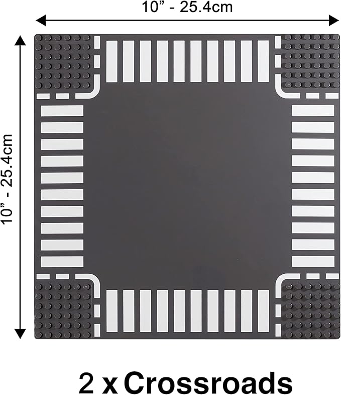 Apostrophe Games Road Baseplate – Premium Building Blocks Base Plates Compatible with All Major Brands – 8pcs Baseplate Gray with Road Design – Straight, Curve, Crossroad, T-Junction Gray Base Plates