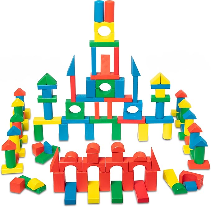 Melissa & Doug Wooden Building Block Set - 200 Blocks in 4 Colors & 9 Shapes