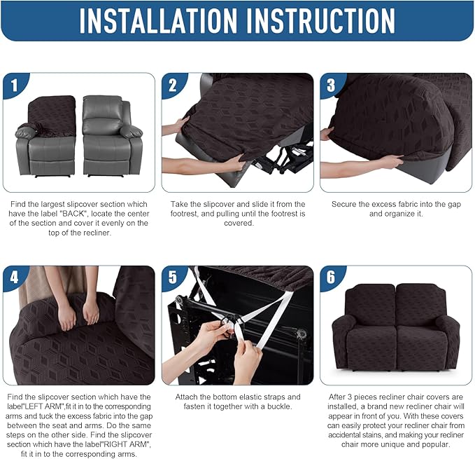 TAOCOCO Recliner Loveseat Cover, Stretch Jacquard Reclining Loveseat Cover Furniture Protector Sofa Slipcovers 2 Seat Recliner Covers with Elastic Bottom for Kids, Pets (Chocolate)