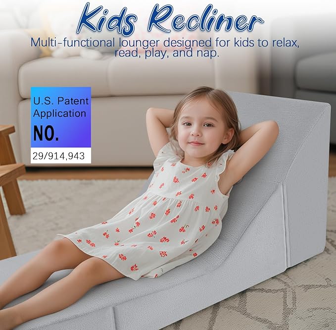 MeMoreCool Toddler Couch Fold Out Sofa Bed, Kids Lounge Chair Foldable Floor Lounger, 3-in-1 Folding Children Chair Bed, Pull Out Recliner for Toddlers 1-3, Grey