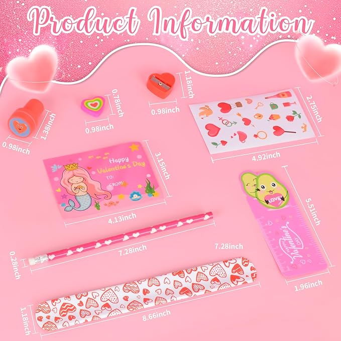 216PCS Valentines Day Gifts for Kids, Valentines Day Stationery Gifts, Valentines Party Favors with Stampers Pencils Rulers Stickers, School Rewards Classmate Gift Exchange Goody Bag Fillers for Kids