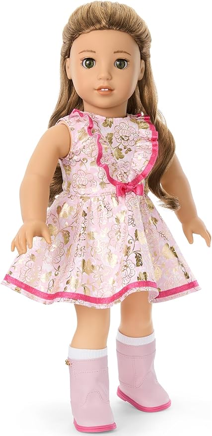 American Girl Truly Me 18-inch Doll Floral Fashion Outfit with Ruffled Bodice, Ribbon, Socks, and Boots, for Ages 6+