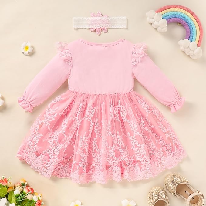 Baby Girl Dress Ruffle Sleeve Toddler Girl Dresses Infant Girls Long Sleeve Fall Winter Clothes Flower Tulle Dress