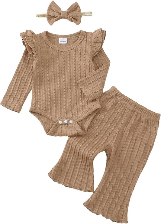 SUNNY PIGGY Newborn Baby Girl Clothes Infant Girls Outfits Ruffle Long Sleeve Romper Pants Set with Headband
