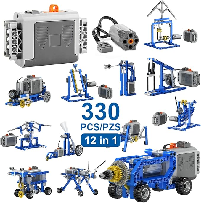330Pcs Building Kit, 12 in 1 STEM Toys with Electric Power Motor for Kids, DIY Erector Set for Boys Girls, Technic Building Suit Creative Play Great Gift for Kids Age 6+
