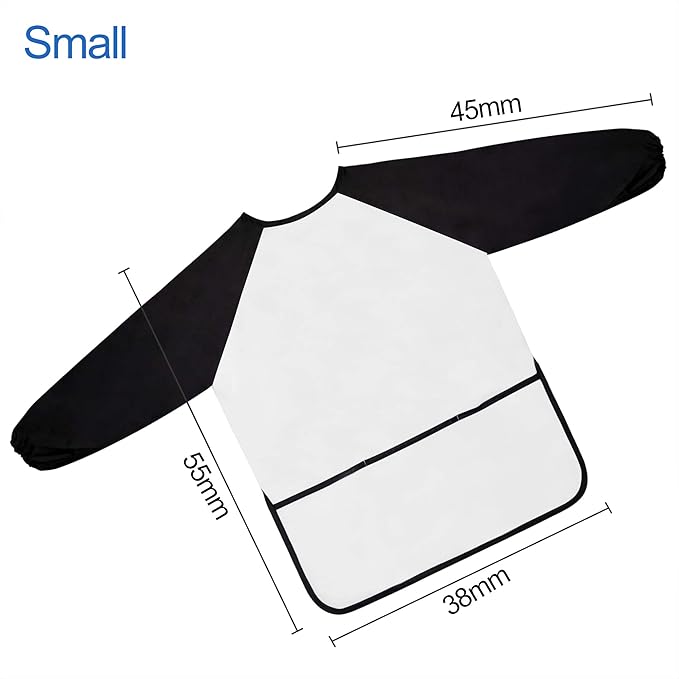 Kids Art Smocks, Painting Apron Artist Smock with Sleeve and 3 Pockets 2 Pack Black/White Set