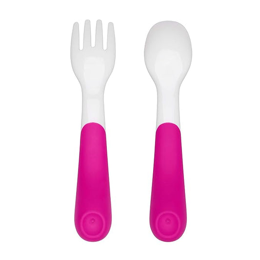 OXO Tot Plastic Fork & Spoon Set With Travel Case- Pink