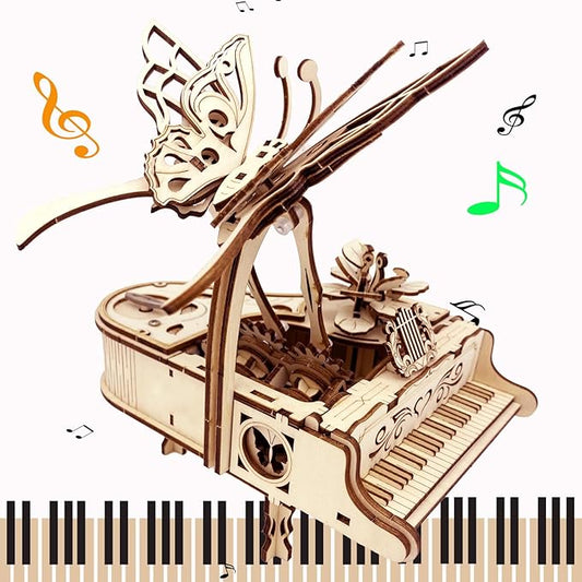 3D Puzzle for Adults and Teen - Cool Piano Music Box DIY Craf Kit for Adults to Build Model Kits Wood Mechanical Building Puzzle for Kids Age 14+Years Old