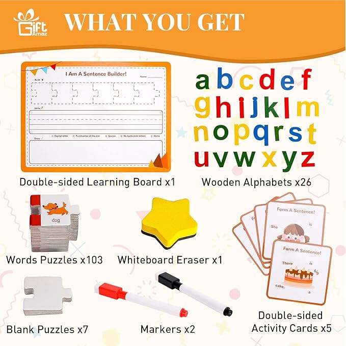 145 PCS Sentence Building for Kids, Sight Word Games Puzzle, Special Education Classroom Must Haves, Montessori Grammar Reading Game, Speech Therapy Cardboard Birthday Toys for Kindergarten