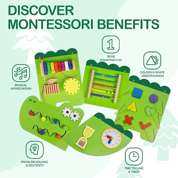 Monläurd® Crocodile Montessori Busy Board,Sensory Board,Educational Toys,Activity Cube,Wall Toys,Daycare Furniture,Playroom Furniture,Interactive Toys,Wooden Toys,Learning Toys,Boys and Girls 6 M+