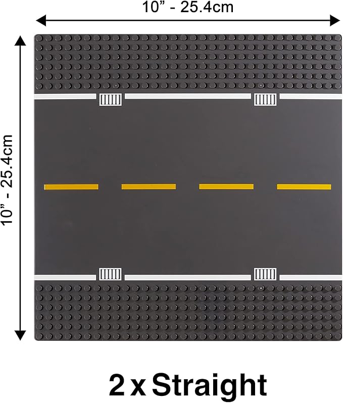Apostrophe Games Road Baseplate – Premium Building Blocks Base Plates Compatible with All Major Brands – 8pcs Baseplate Gray with Road Design – Straight, Curve, Crossroad, T-Junction Gray Base Plates
