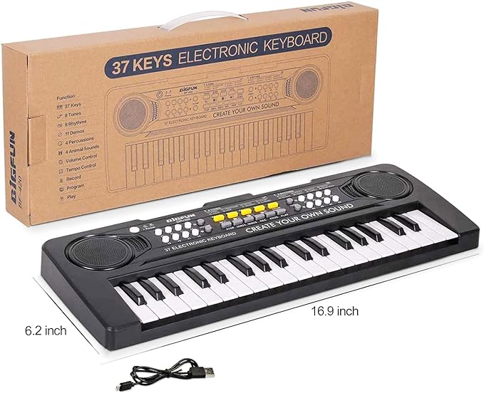 Kids Keyboard Piano, 37 Key Portable Electronic Piano for Kids, Digital Music Keyboard Educational Toys for 3 4 5 6 7 8 Year Old Girls Boys (Black)