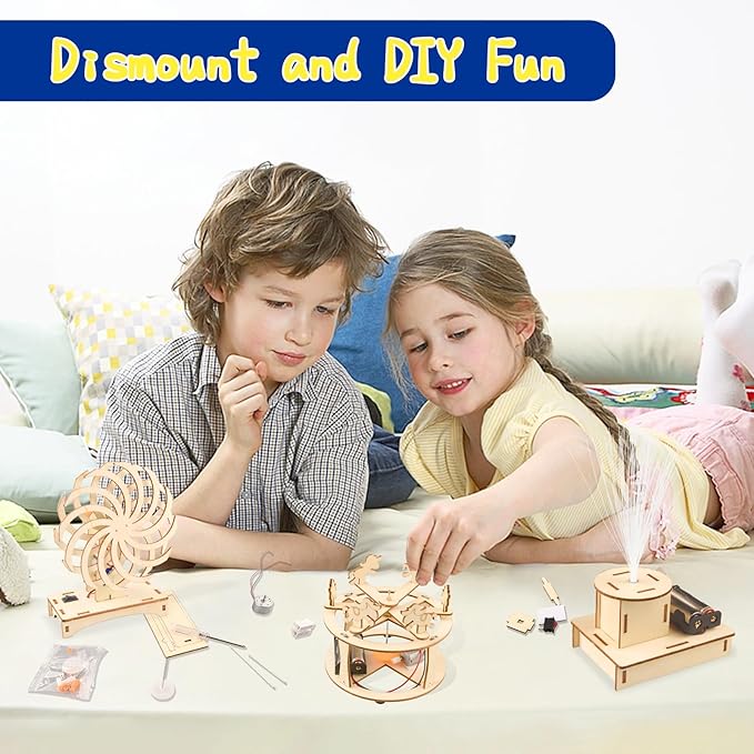 6-in-1 STEM Kits for Kids Age 8-12, Educational STEM Toys for Boys and Girls, Wooden Building Kit for Kids STEM Science Experiments Kit, Ideal Christmas Birthday Gifts for 8 9 10 11 12 13 Year Old
