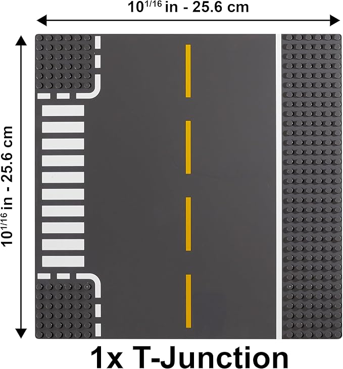 Apostrophe Games Road Baseplate – Premium Building Blocks Base Plates Compatible with All Major Brands – 6pcs Baseplate Gray with Road Design – Straight, Curve, Crossroad, T-Junction