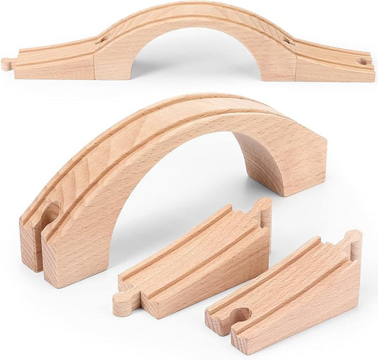 Kigley Wood Train Track Expansion Wooden Train Track Accessories Wooden Bridge for Most Major Toy Railway