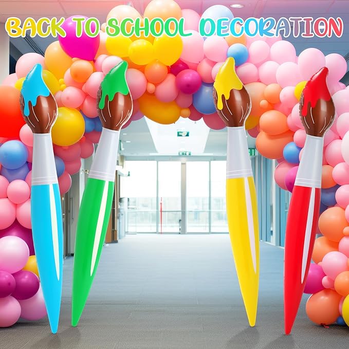 43.3 Inch Giant Inflatable Paint Brushes Large Blow up Colored Paintbrushes Set Art Paint Brushes for Kids Summer Birthday Party Favor Decoration Back to School Classroom, 4 Color