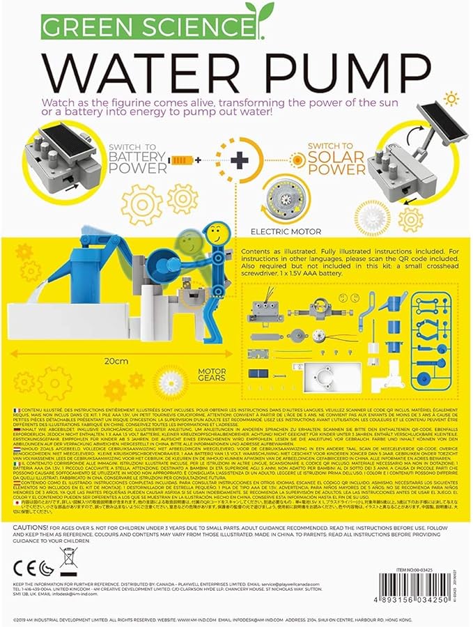 4M Green Science Solar Hybrid Power Water Pump DIY STEAM Powered Kids Science Kit