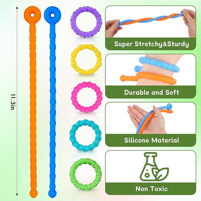 22Pcs Fidget Sensory Toys with Fidget Rings - for Anxiety Fidget Toys Bracelet for Kids Calming Sensory Toys for Kids With Autism Quiet Anxiety Relief Calm Down Fidgets Toys for Classroom Party Favors