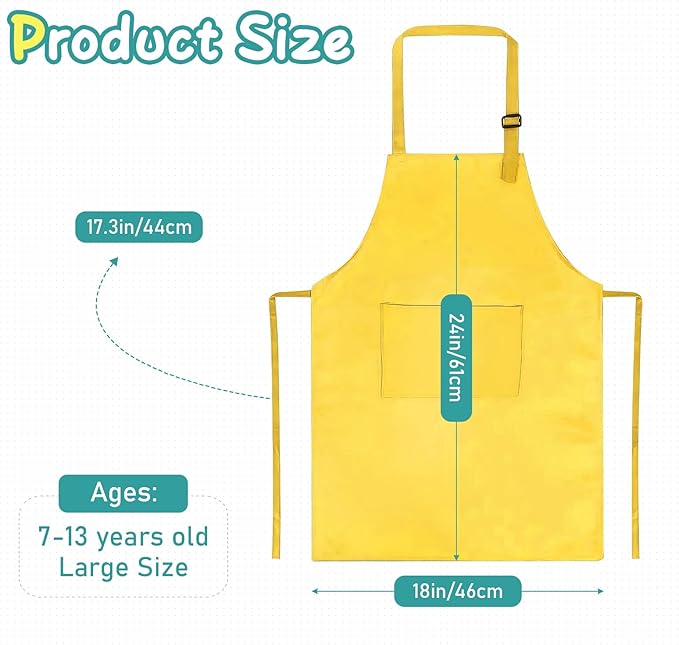 20Pcs Kids Chef Aprons Bulk, Child Aprons Art Aprons Set, Adjustable Children Kitchen Chef Aprons with 2 Pockets for Boys Girls Cooking Painting, 20 Color(L for 7-13 Age)
