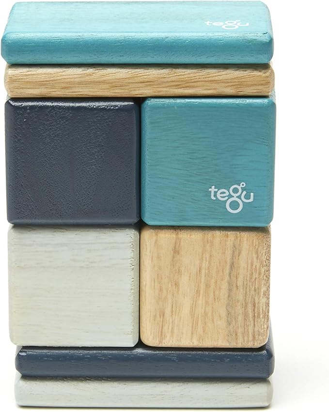 8 Piece Tegu Pocket Pouch Magnetic Wooden Block Set, Blue