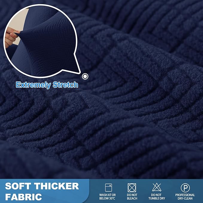 JIVINER 4 Pieces Recliner Loveseat Covers Stretch Recliner Sofa Slipcover with Elastic Bottom Jacquard Fitted Reclining Couch Cover Furniture Protector with Pockets (2 Seater, Navy Blue)