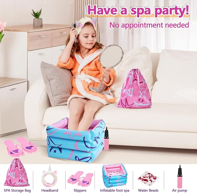 Kids Spa Kit for Girls, Foot Spa Day Kit for Girls, Girl Stuff for Manicures Pedicure, Nail Art Salon Kit Christmas Birthday Gift for 6 7 8 9 10-12 Years Old