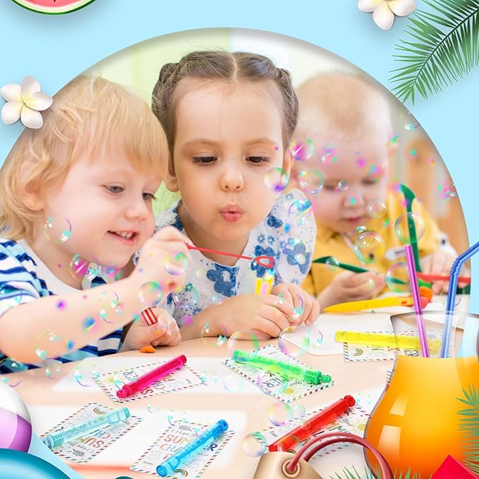 36 Pcs End of Year Student Gifts 12 Sidewalk Chalk 12 Mini Bubble Wands Gift 12 Chalk Full of Fun Blessing Card for Party Supplies Classroom Kids Kindergarten Graduation(Circular Style)