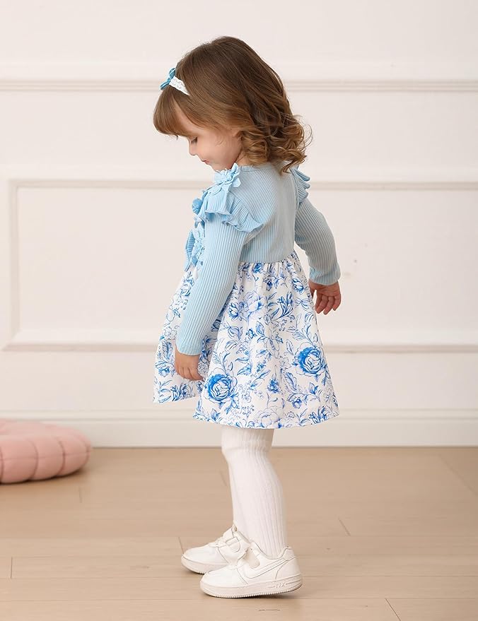 Baby Girl Dress Fall Flower Ruffle with Lace Headband Toddler Girls 3M-3T Infant Dresses Winter Baby Girl Clothes