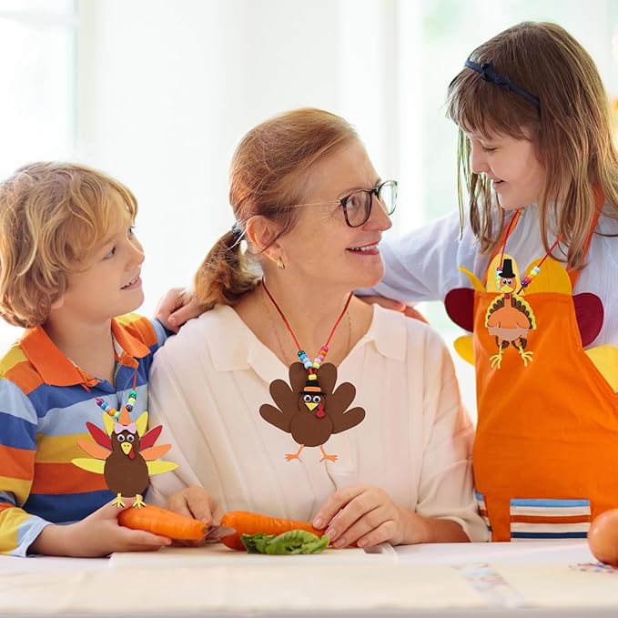 24 Pcs Thanksgiving Turkey Necklaces Kit, Turkey Beaded Necklace Making Kit, DIY for Kids, Thanksgiving Gifts Set for Thanksgiving Party toys Game Activity