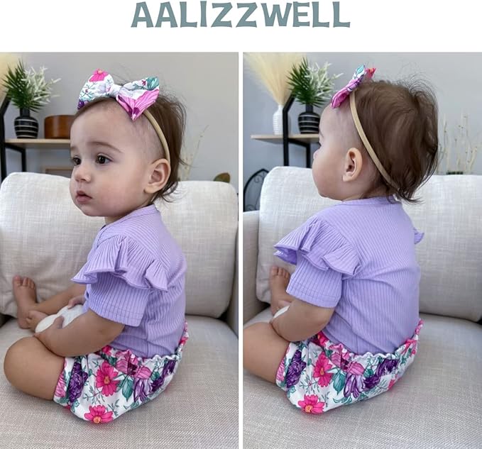 Aalizzwell Baby Girls Ribbed Bodysuit Bloomer Shorts Outfits Summer Clothes